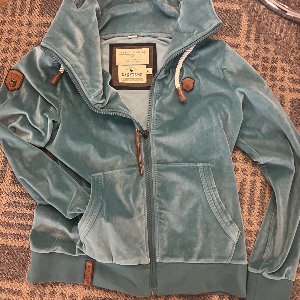 Naketano sea foam green Zip-Up Hoodie velour like new sz XL poets choice